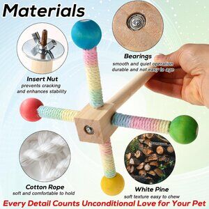 Bird Stand Perch Toy Wooden Rotating Parrot Toys Interactive Hanging Spinning